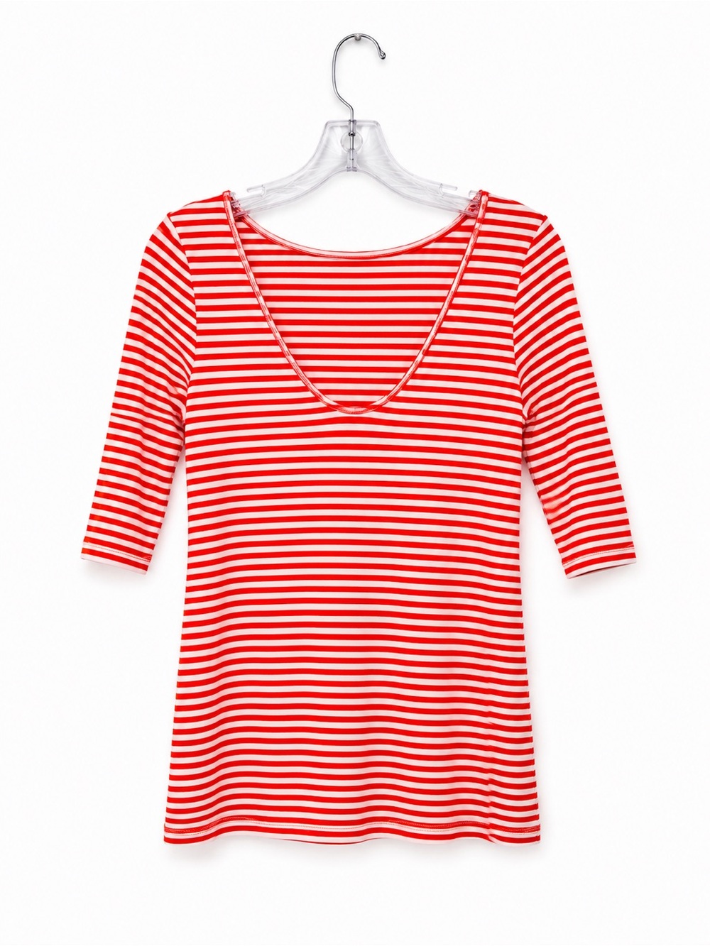 Old Navy Medium Red White Stripe Ballet Back Top Boat Neck Modal Blend Tee - Picture 3 of 5
